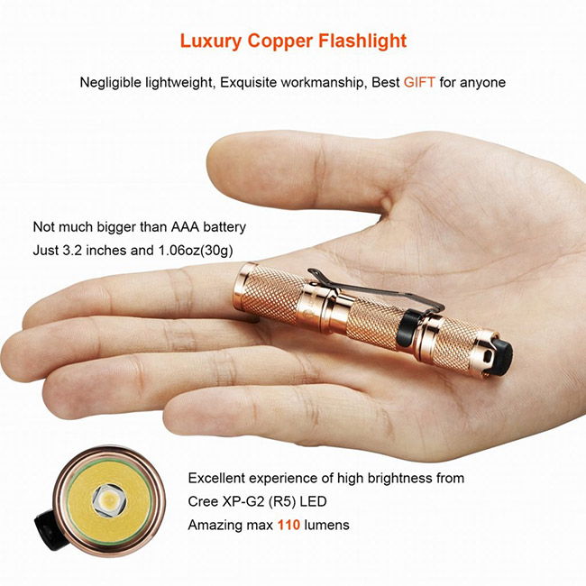 Mini COPPER Lumintop AAA Flashlight With Tail Clip Easy Carry Size